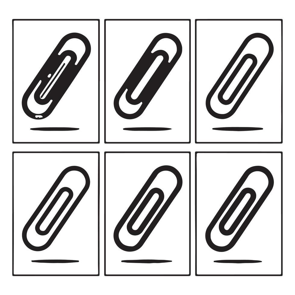 Six Stylish Black Paperclip Icons in a Minimalist White Grid A Modern Graphic Design Mood Board vector