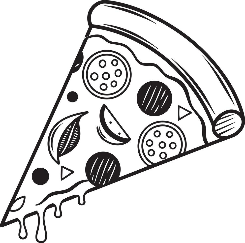Delicious Hand-Drawn Slice of Pizza with Melted Cheese, Savory Toppings, and a Tempting Appetizing Look vector