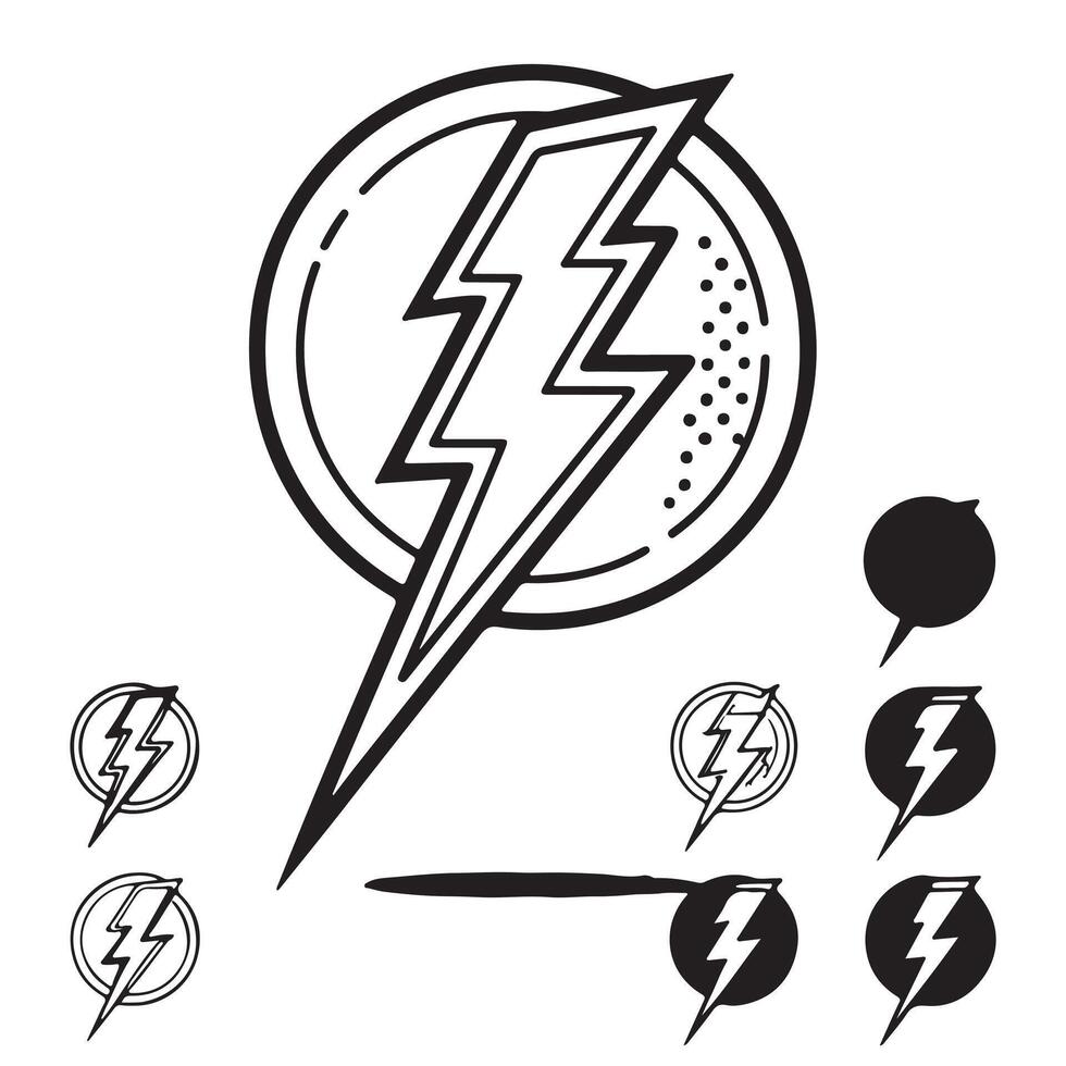 Energetic Hand-Drawn Lightning Bolt Logo Design in a Circle, Stylish and Powerful Graphic Element for Branding vector
