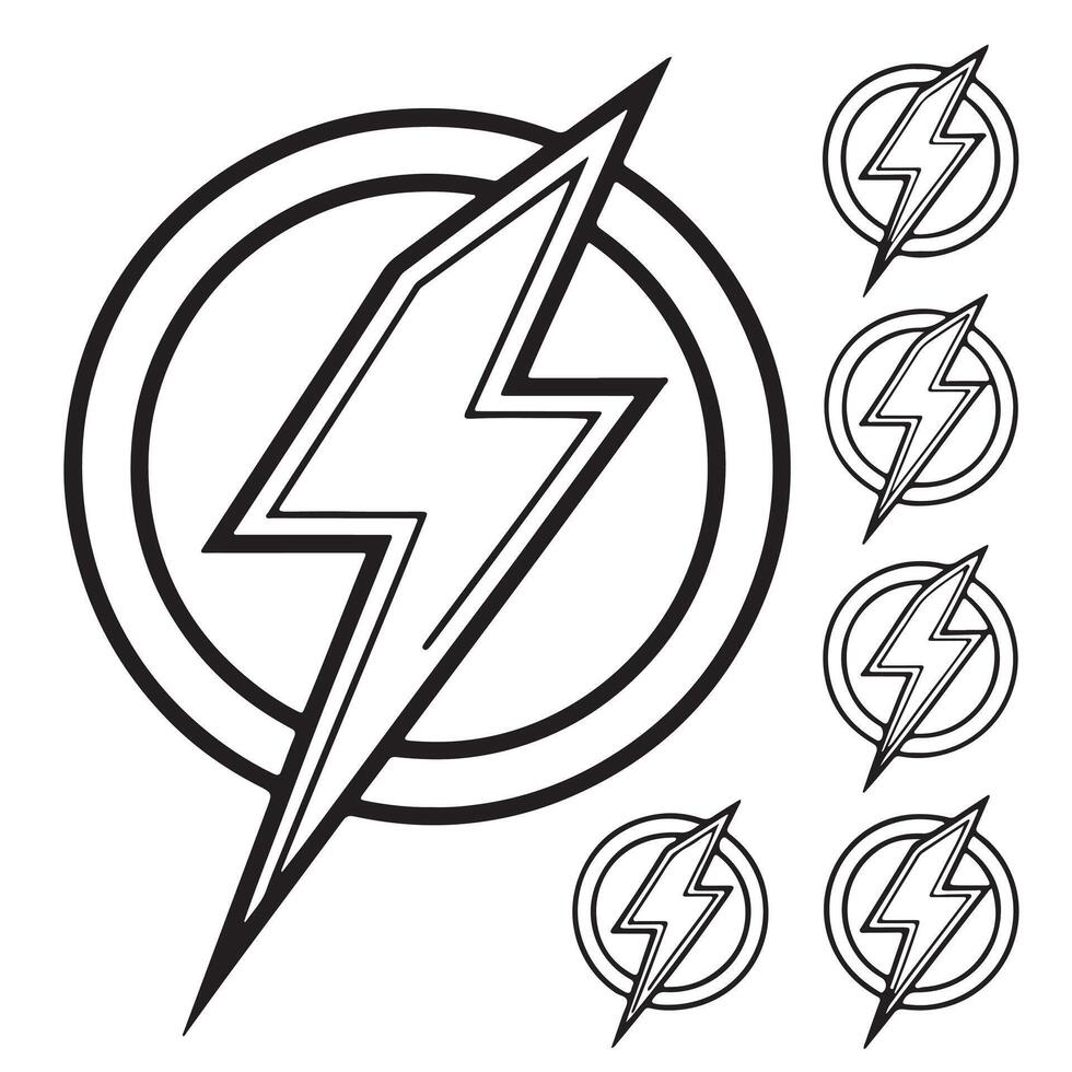 Powerful Lightning Bolt Superhero Logo Design in Bold Black Outline, Energetic and Dynamic Symbol for Branding vector