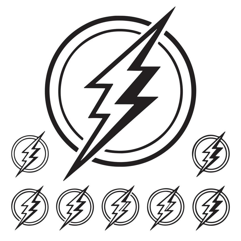 Bold Black Lightning Bolt Icon Set Energetic, Stylish Graphic Designs for Branding and Websites - Professional digital artwork with vibrant colors and detailed composition vector