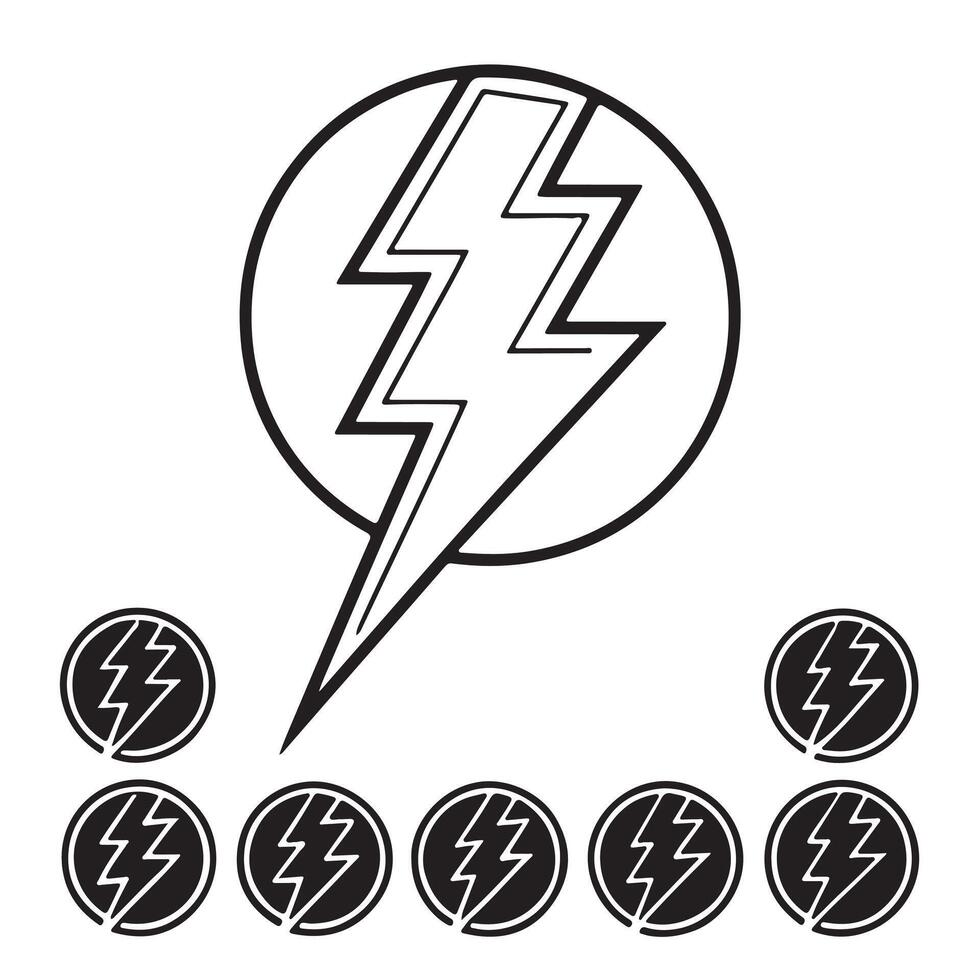 Striking Bold Black and White Lightning Bolt Icons Set Against a Clean White Background, Energetic and Powerful Design vector