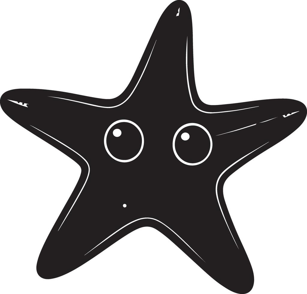 Adorable Black Starfish with Big Eyes, Delightful Ocean Creature, Simple Illustration, Playful Mood, White Background vector