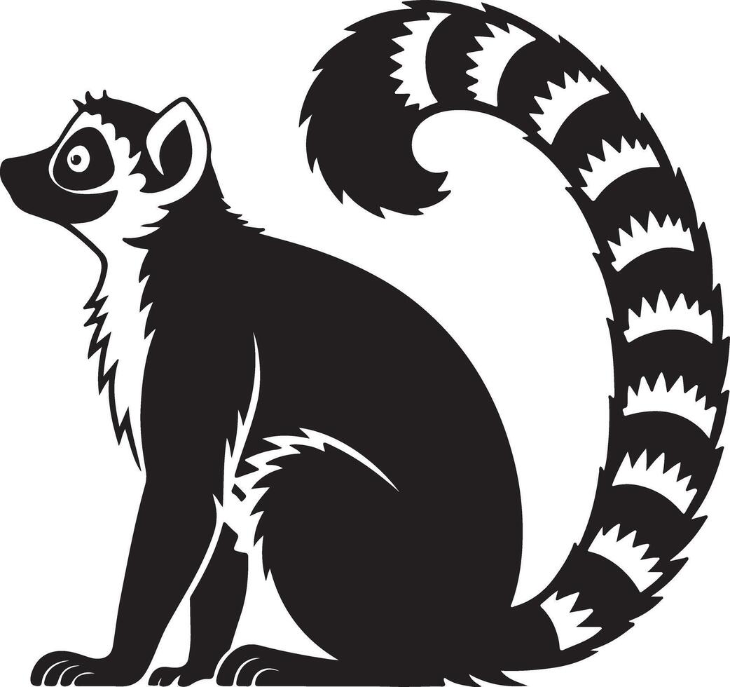 Majestic Ring-Tailed Lemur Silhouette Elegant Pose Against White Background, Captivating Wildlife Art - Professional digital artwork with vibrant colors and detailed composition vector