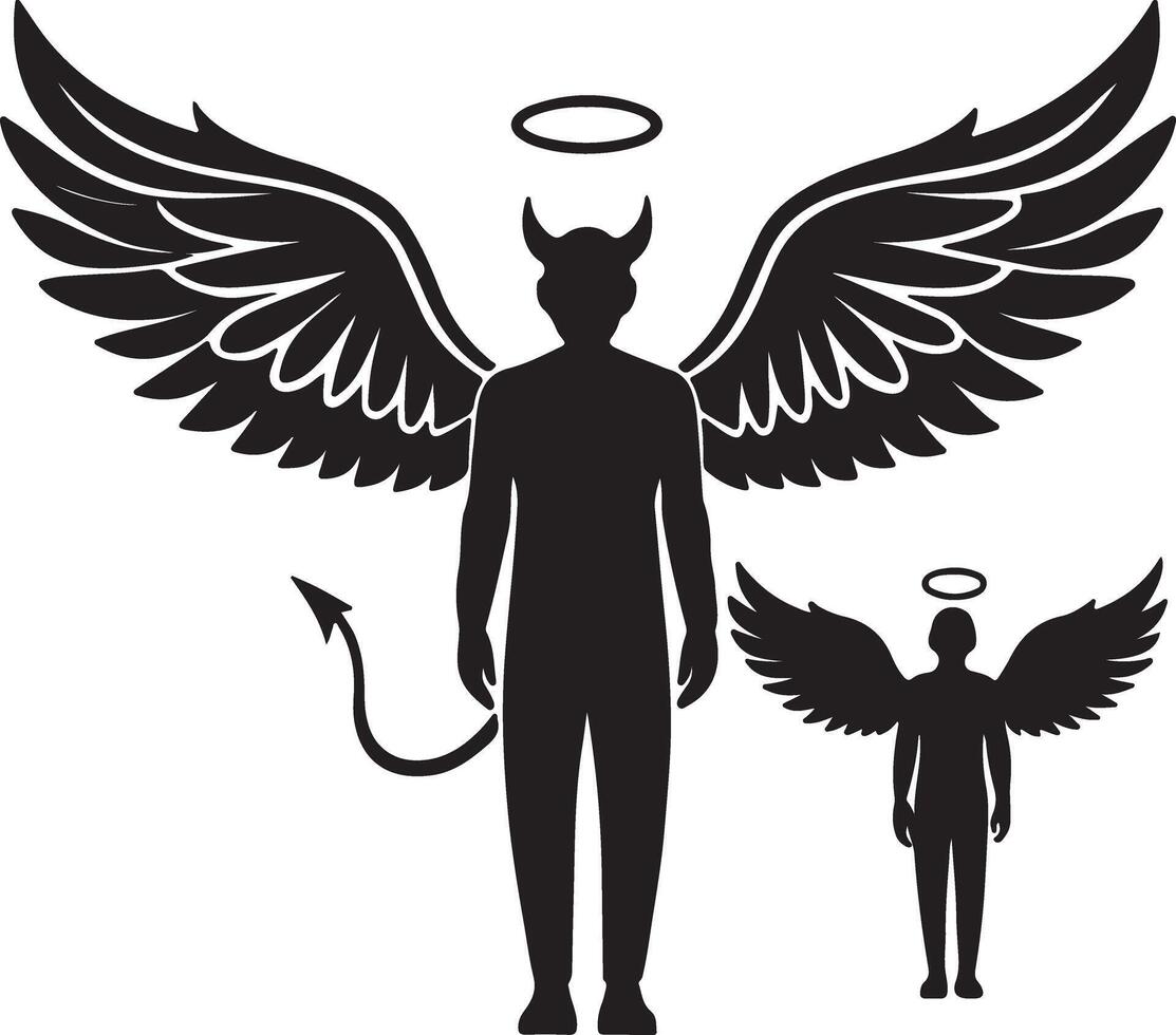 Mysterious Fallen Angel with Wings and Halo Silhouette, Dark and Dramatic Religious Art - Professional digital artwork with vibrant colors and detailed composition vector