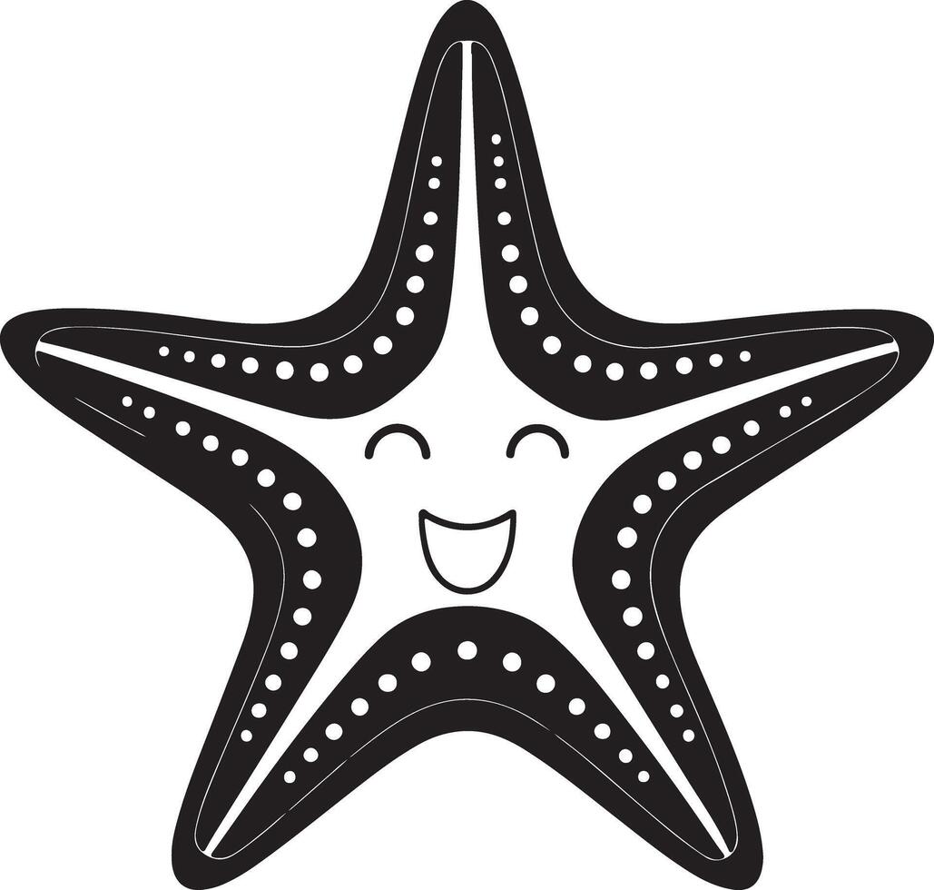 Joyful Black and White Cartoon Starfish Smiling in the Ocean, Happy Underwater Sea Life Illustration vector