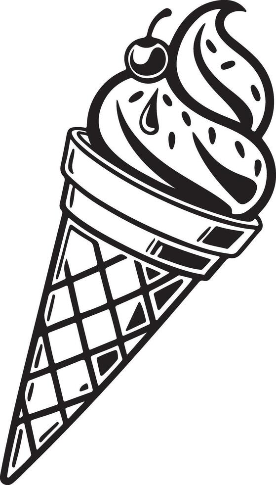 Delicious Ice Cream Cone with Cherry Topping A Sweet Summer Treat Graphic Design - Professional digital artwork with vibrant colors and detailed composition vector