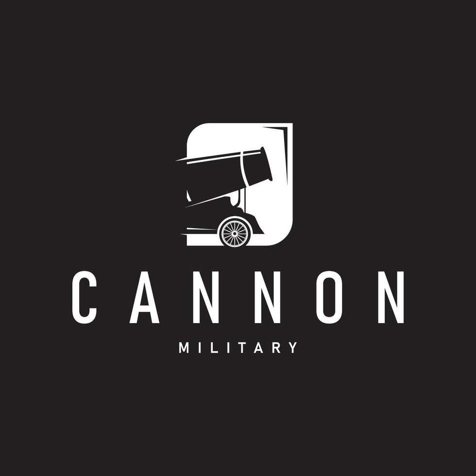 cannon logo war combat equipment heavy army equipment with black silhouette concept vintage retro as symbol illustration template vector