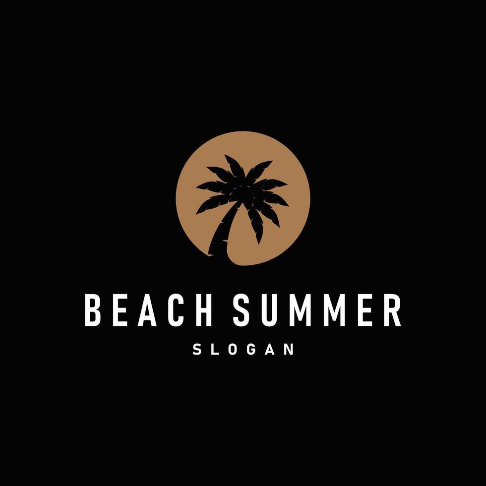 summer beach logo simple minimalist design coconut tree with black minimalist with beach atmosphere illustration template concept symbol vector