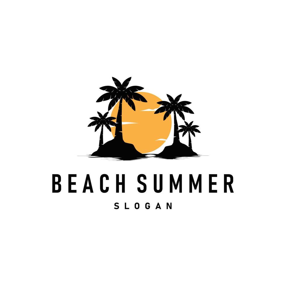 summer beach logo minimalist design coconut tree with black minimalist silhouette with beach atmosphere illustration template concept symbol vector