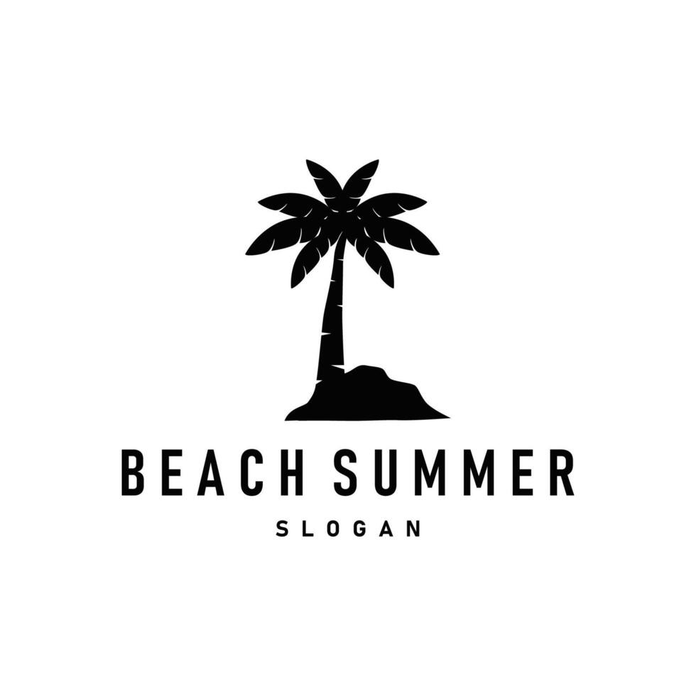 summer beach logo design coconut tree with black minimalist silhouette with beach atmosphere illustration template concept symbol vector