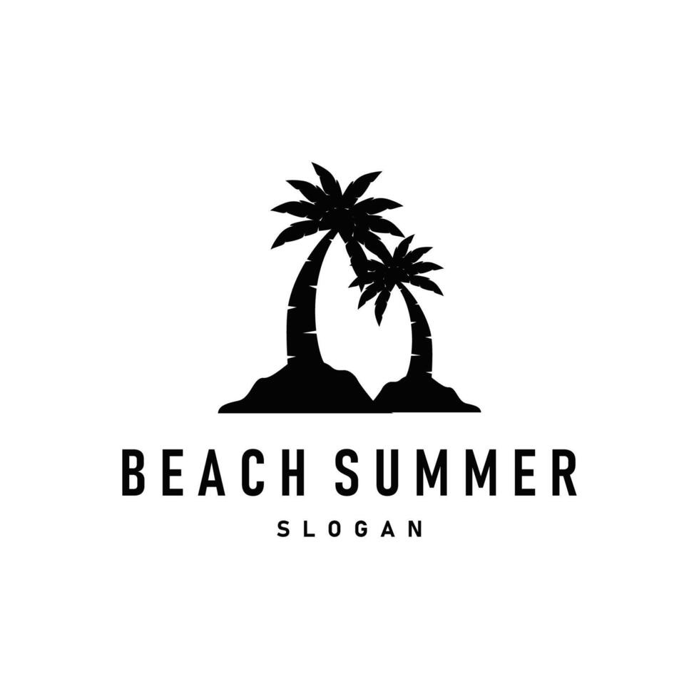 summer beach logo simple minimalist design coconut tree with black silhouette beach atmosphere illustration template concept symbol vector
