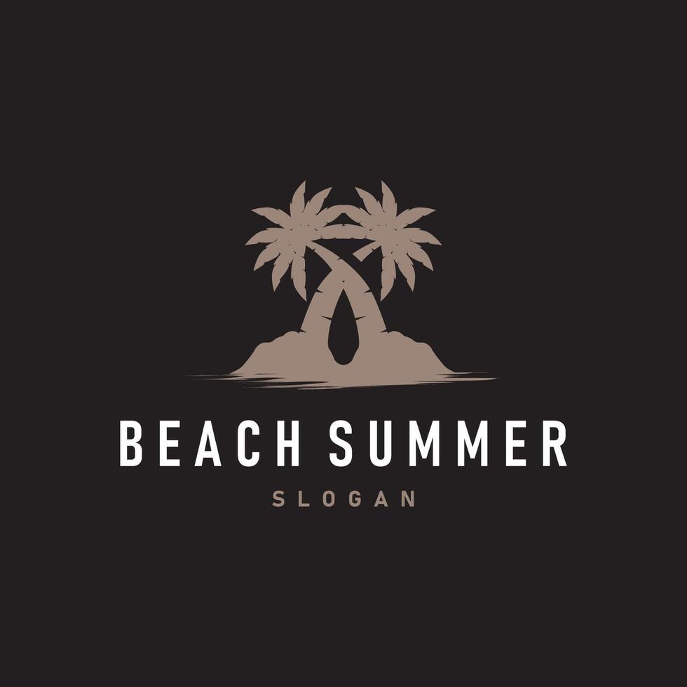 summer beach logo simple minimalist design coconut tree with black with beach atmosphere illustration template concept symbol vector