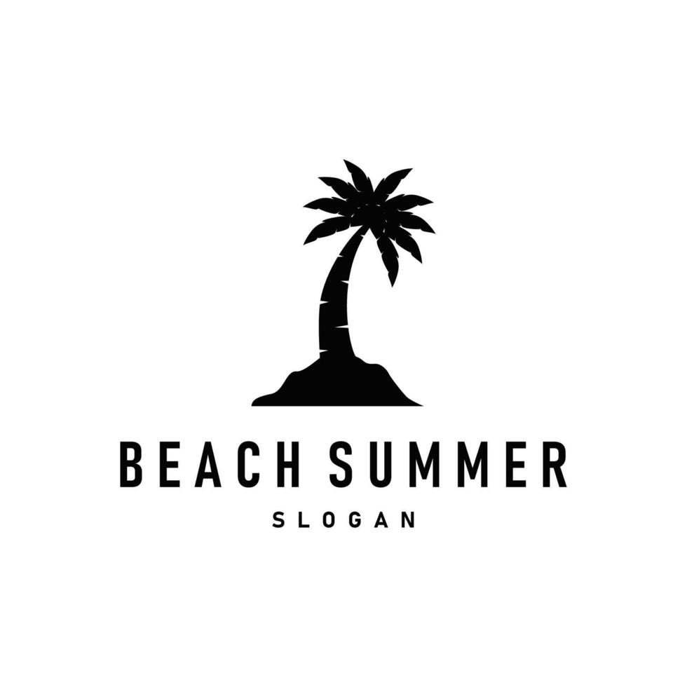 summer beach logo simple minimalist design coconut tree minimalist silhouette with beach atmosphere illustration template concept symbol vector