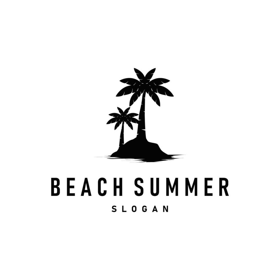 summer beach logo simple minimalist design coconut tree with black beach atmosphere illustration template concept symbol vector