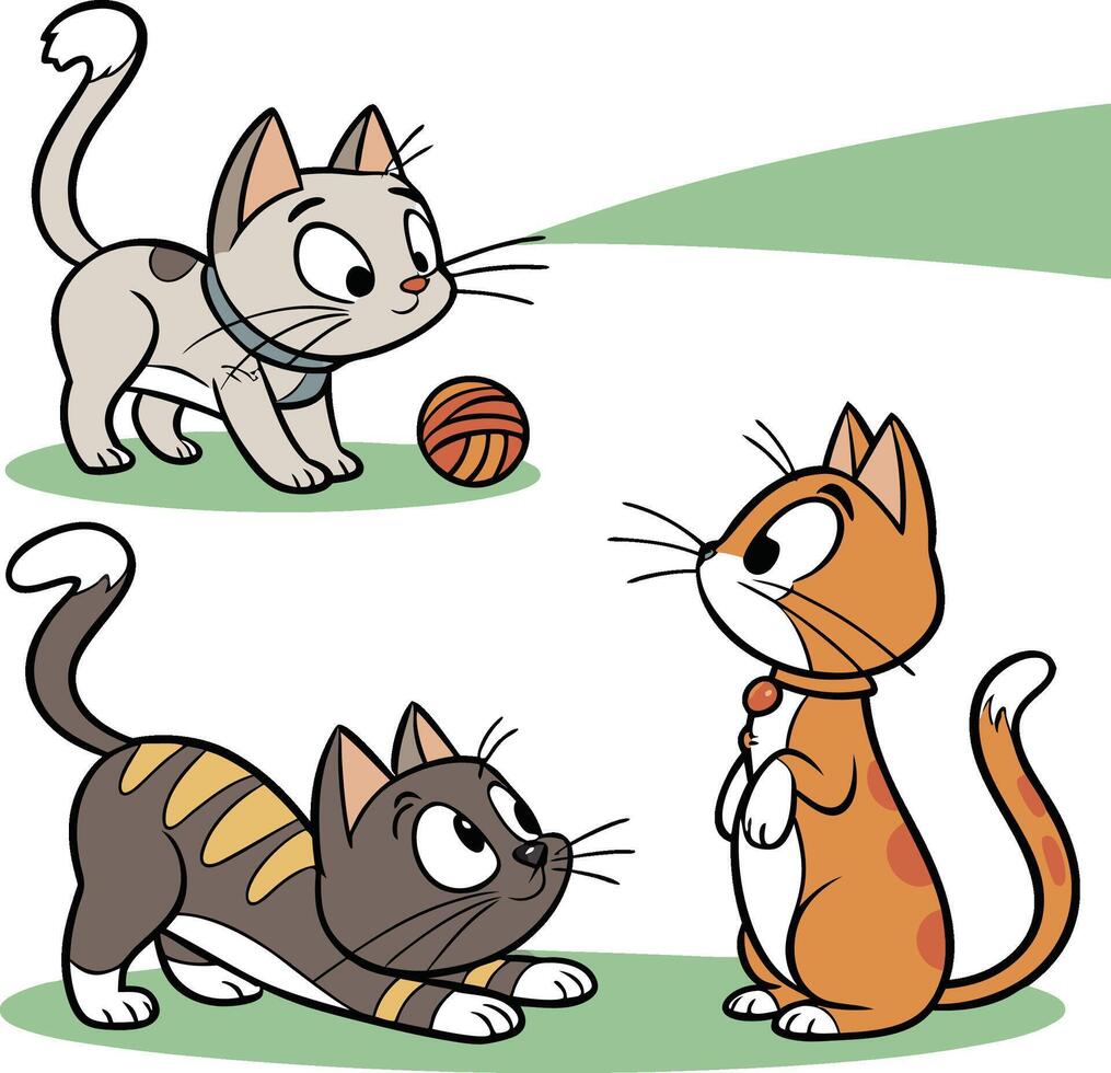 Cute Cartoon Cats Playing Together, Set of Cat Character Illustrations vector