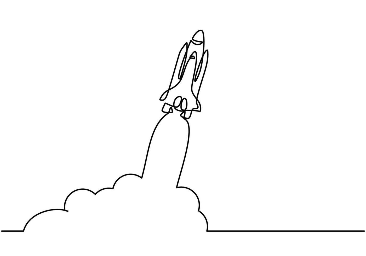 Rocket space ship launch, continuous line drawing vector