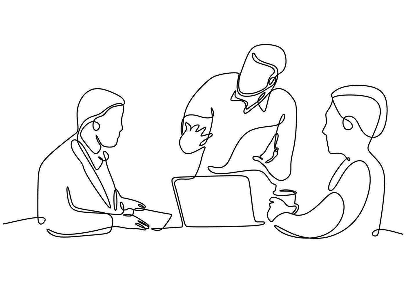 One line drawing of office workers at business meeting vector