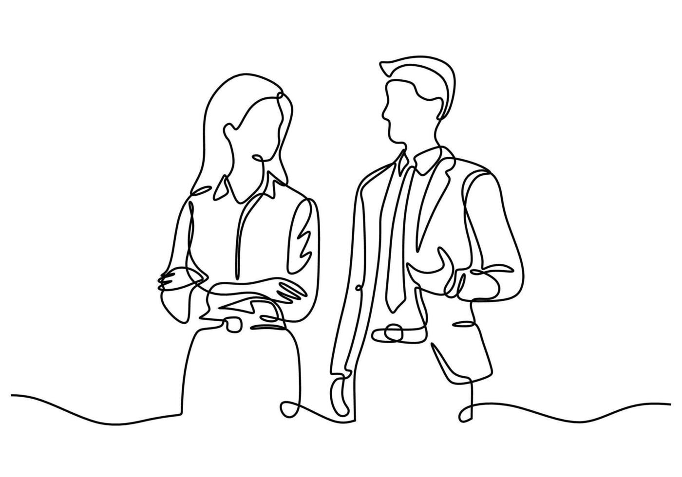 continuous line drawing of business meeting. male and female vector