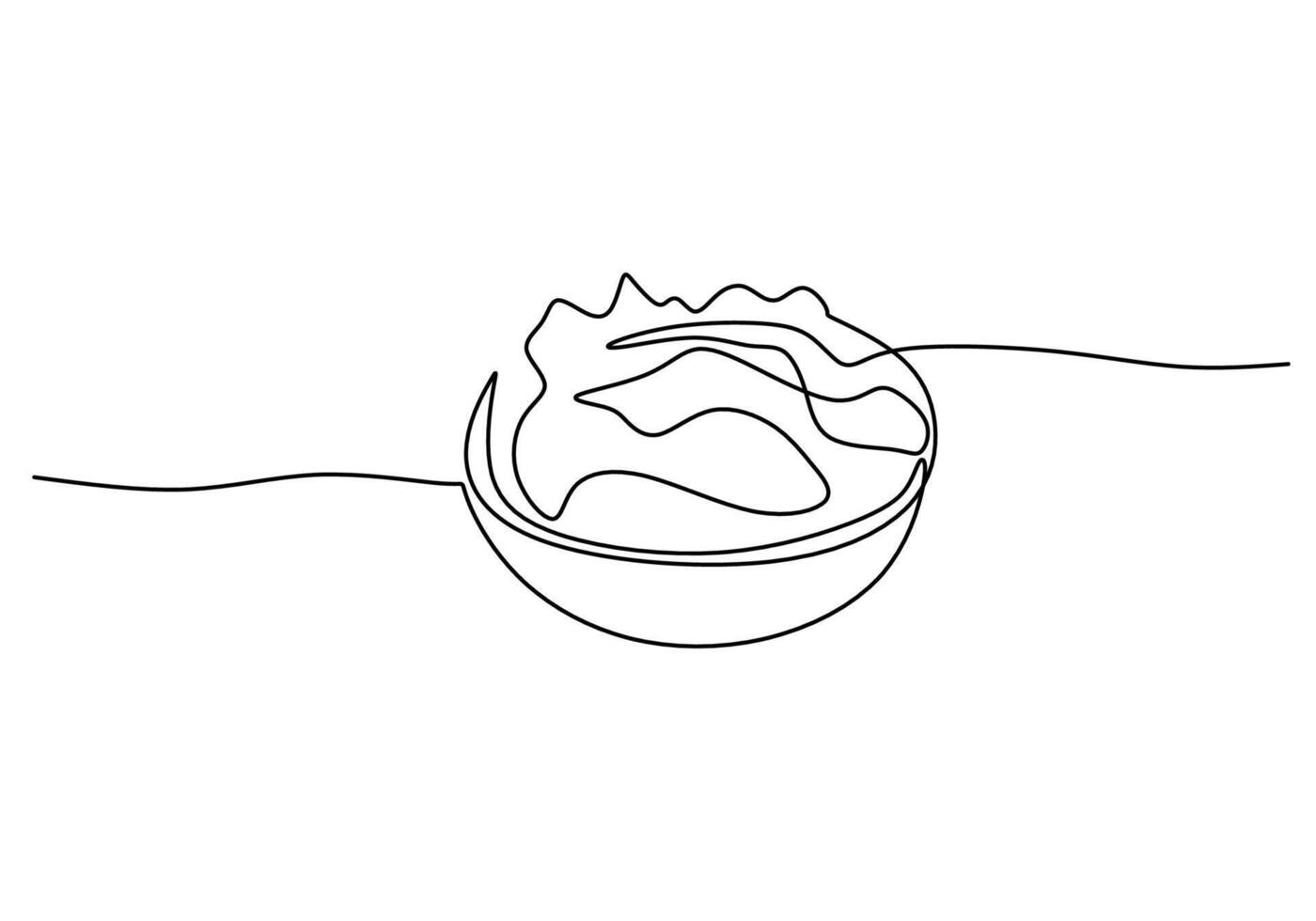 one line of salad on bowl isolated on white background. Healthy vegetarian food. vector