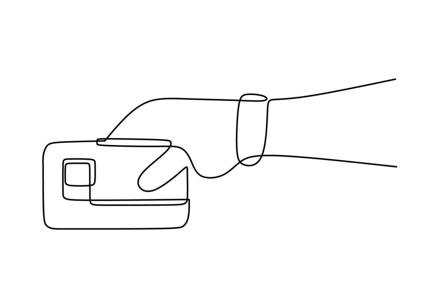 Hand using Internet banking card one line drawing style. vector