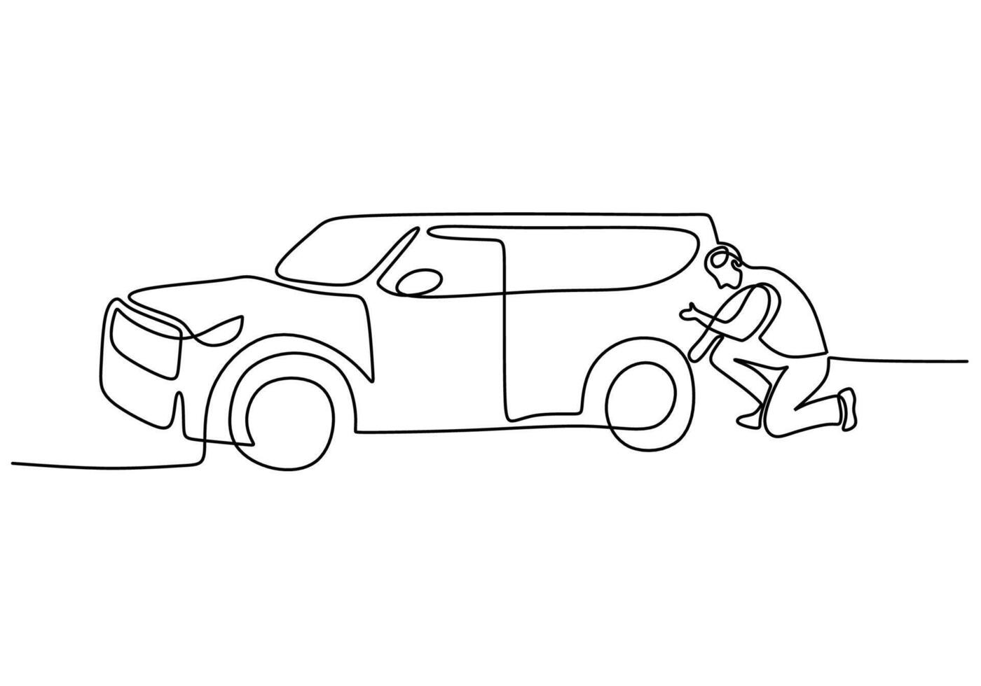 Continuous one line drawing of mechanical repairing car vector