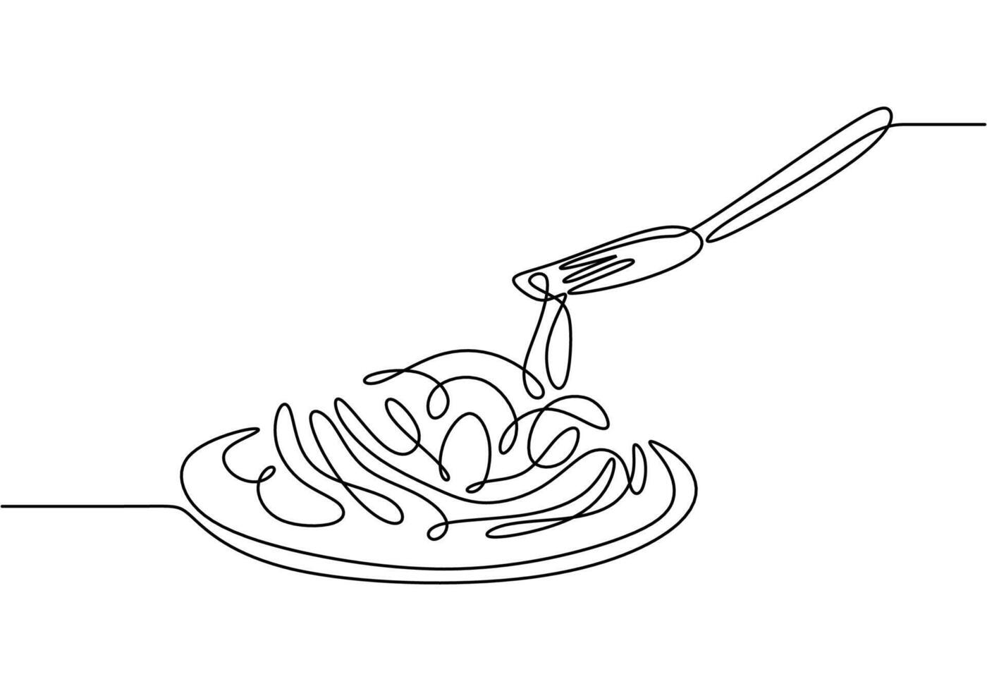 pasta spaghetti noodle one continuous single line style isolated on white background. vector