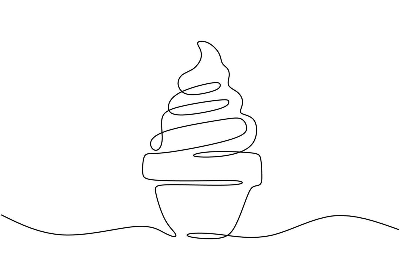 Continuous line drawing of Ice cream. Hand drawn minimalist vector