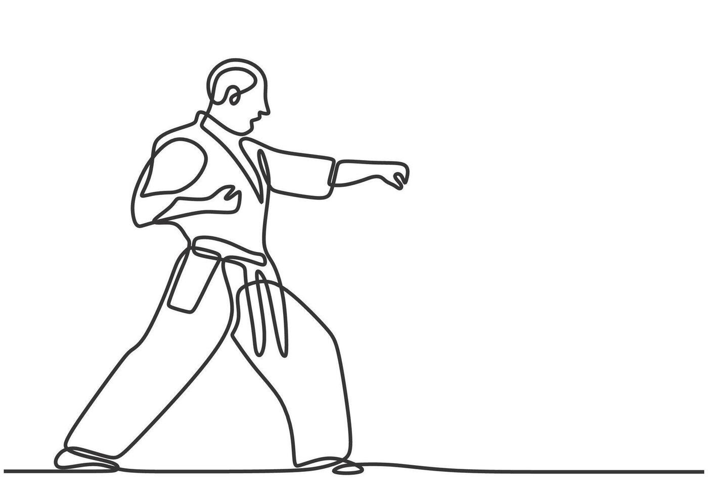 Karate taekwondo athlete in one continuous single line art drawing isolated on white background. vector