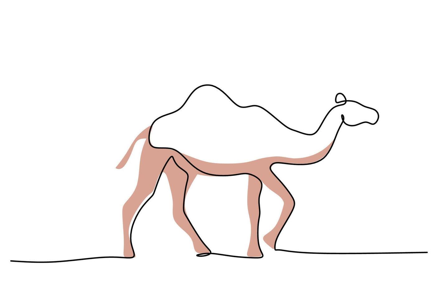 Big camel on the desert in one single continuous line drawing style for Ramadan kareem concept. vector