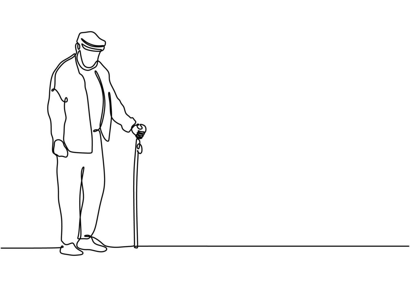 Old man walking one continuous single line drawing. vector