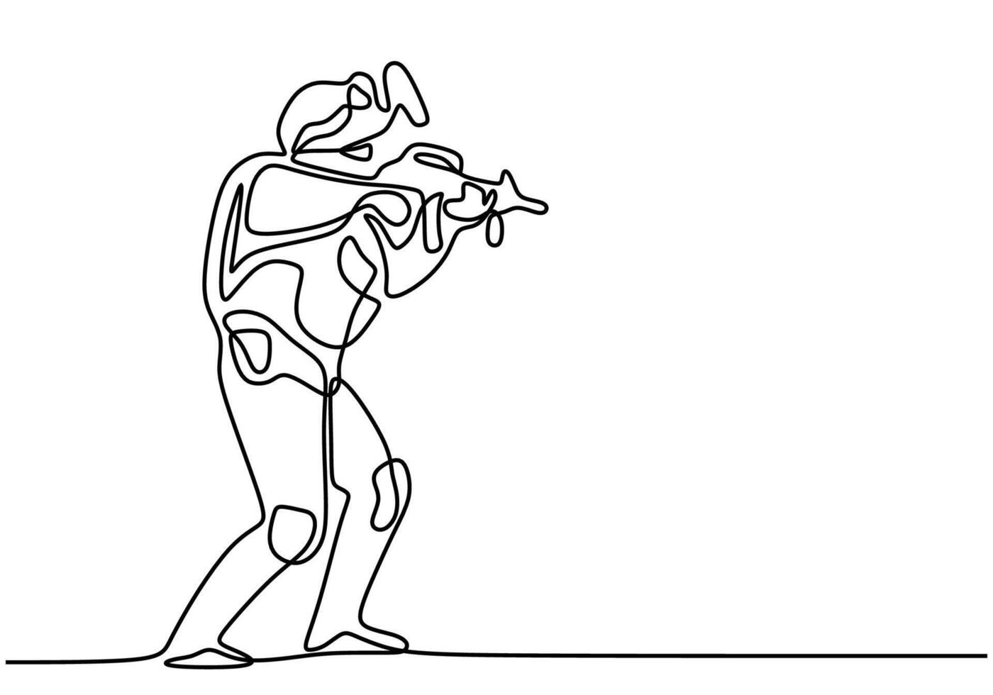 Soldier standing with weapon in one line drawing hand drawn vector