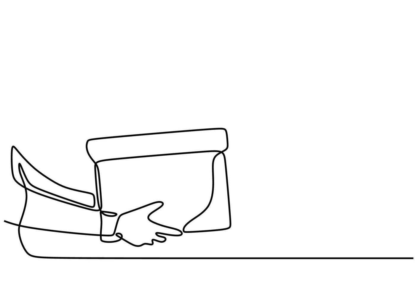Hand carrying a cardboard box. World humanitarian day one-line drawing vector