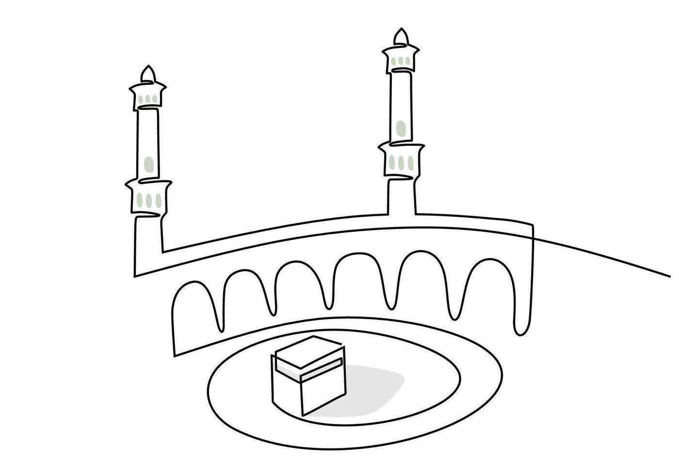 Kaaba in one single continuous line. Muslim hajj concept vector