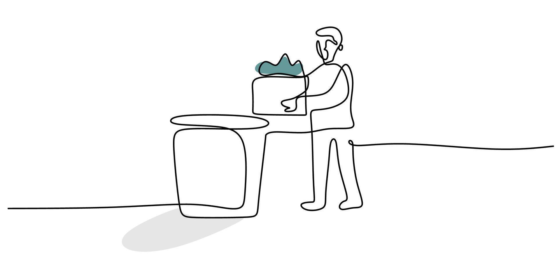 Man throws garbage in continuous line art vector