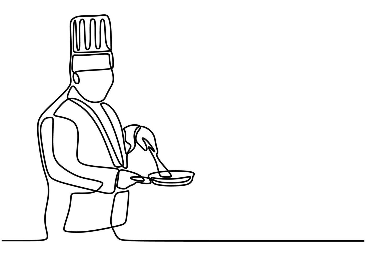 Continuous single line drawing of chef cooking vector