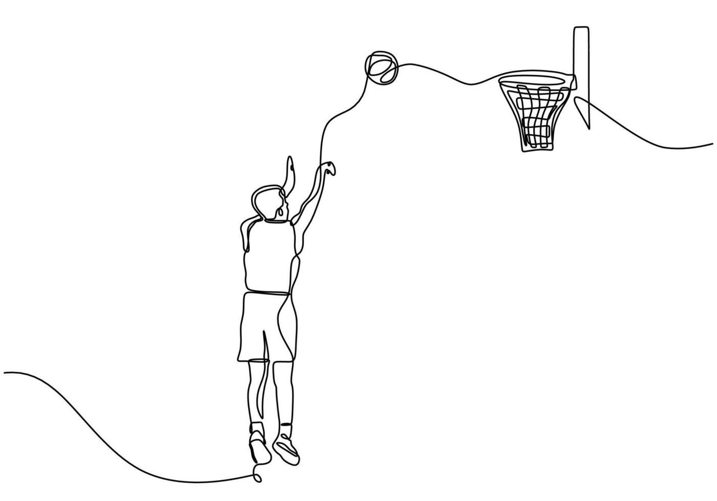 Continuous Line Drawing of Basketball Player shooting vector