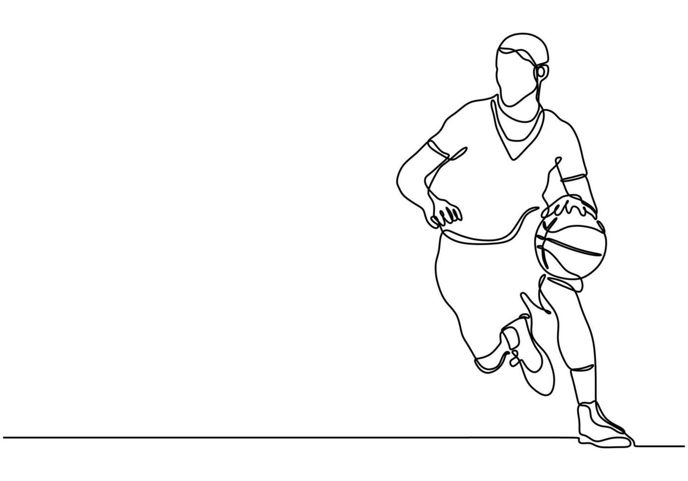Continuous one Line Drawing Basketball Player dribbling. vector