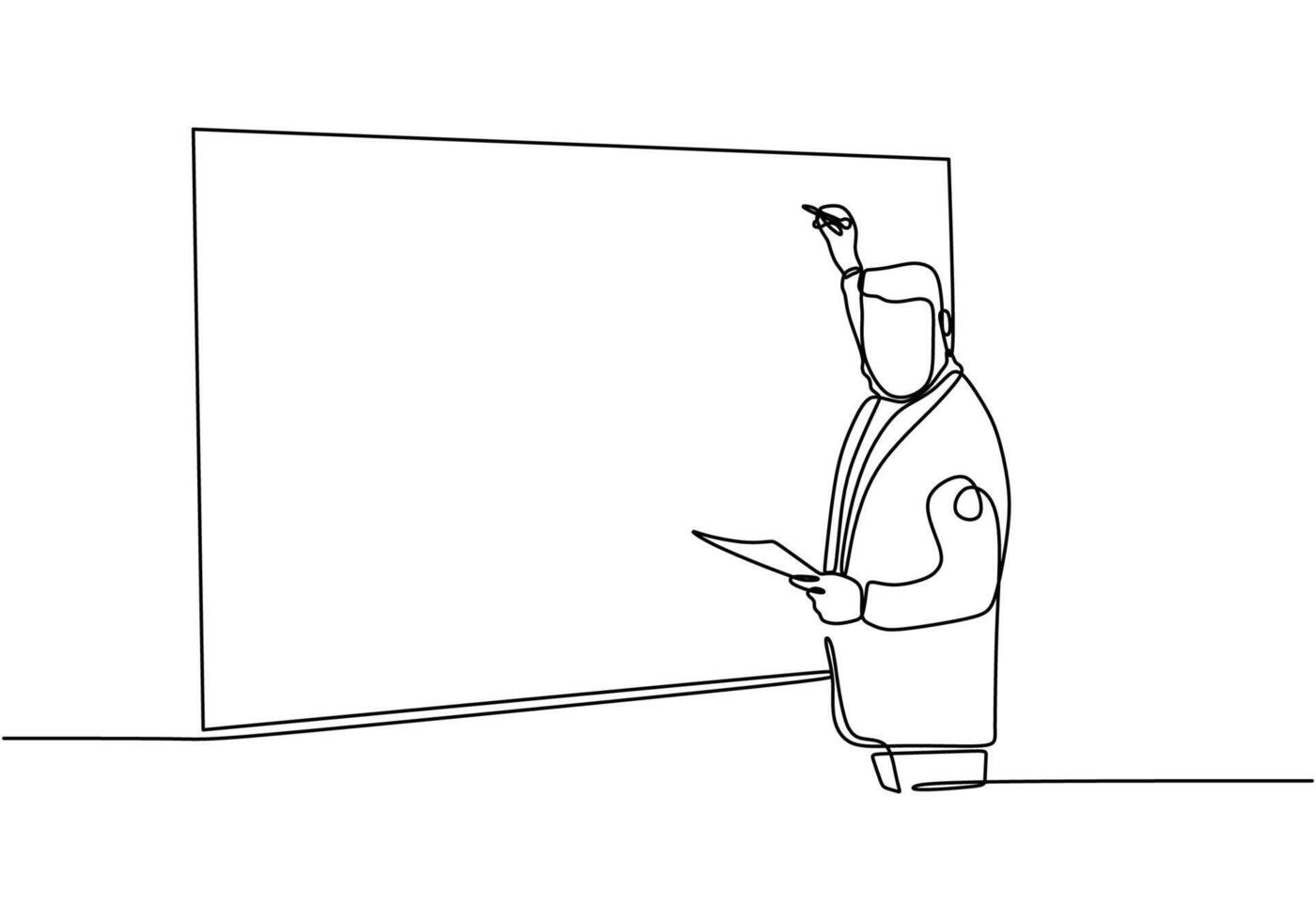 Man teacher giving a lesson in from of the class behind the blackboard vector