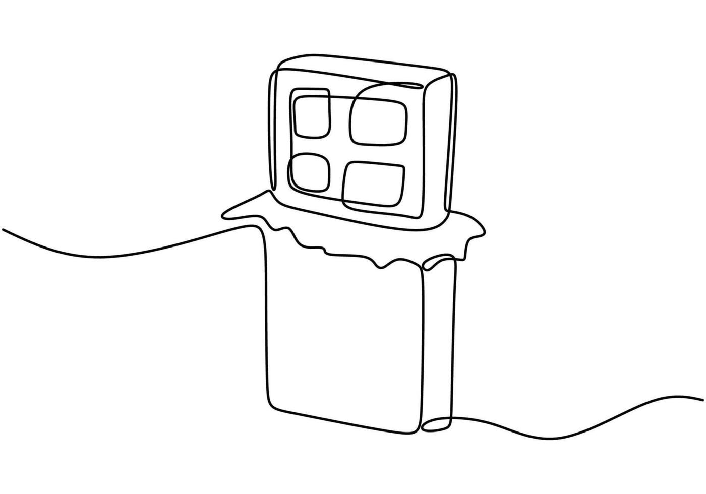 Continuous one line drawing of half opened chocolate bar hand drawn illustration. vector