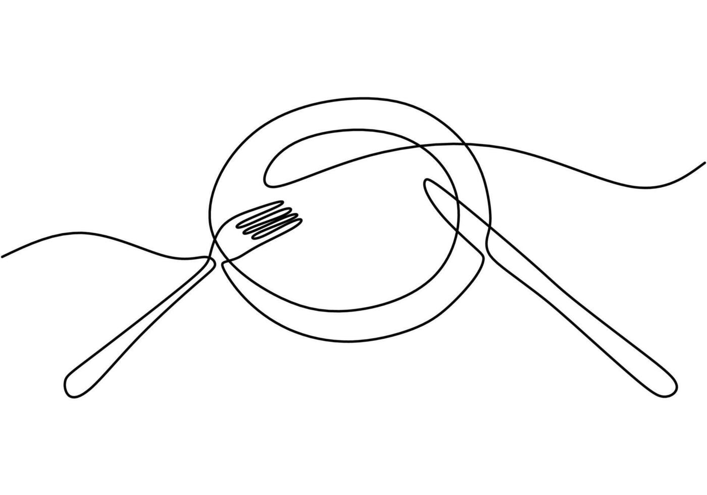 One continuous line plate, knife and fork illustration vector