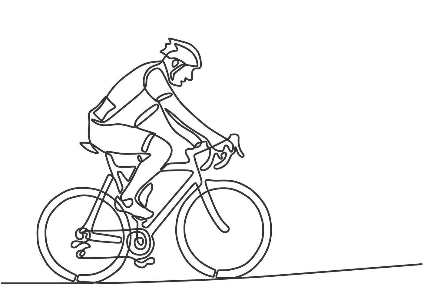Man ride bicycle in one continuous single line art drawing. Adventure traveling outdoor sport. vector