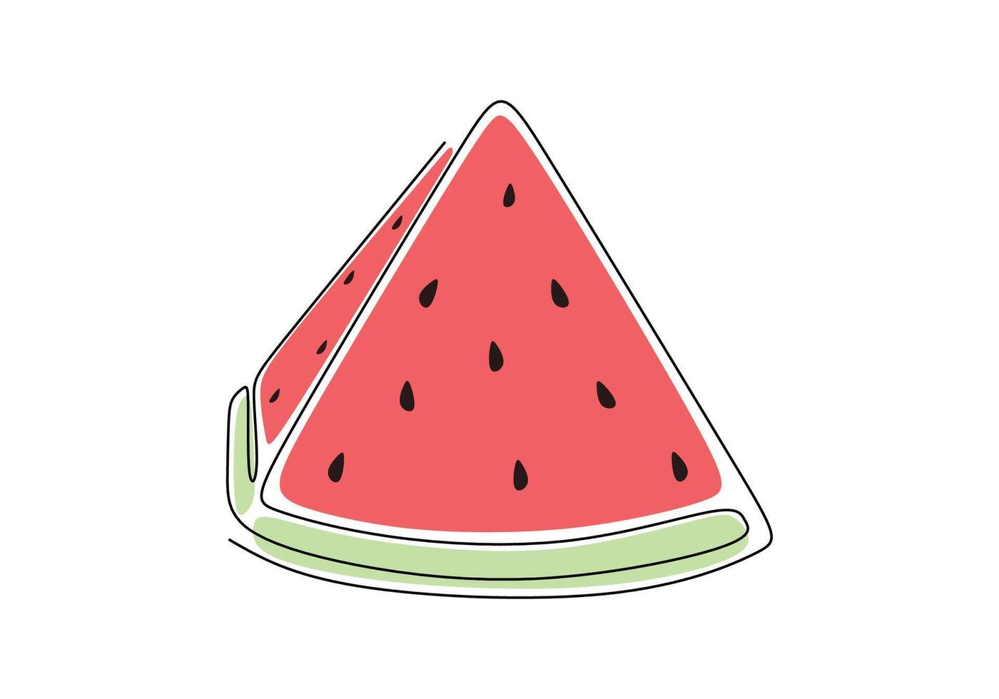 One continuous line drawing of sliced healthy organic red watermelon. vector
