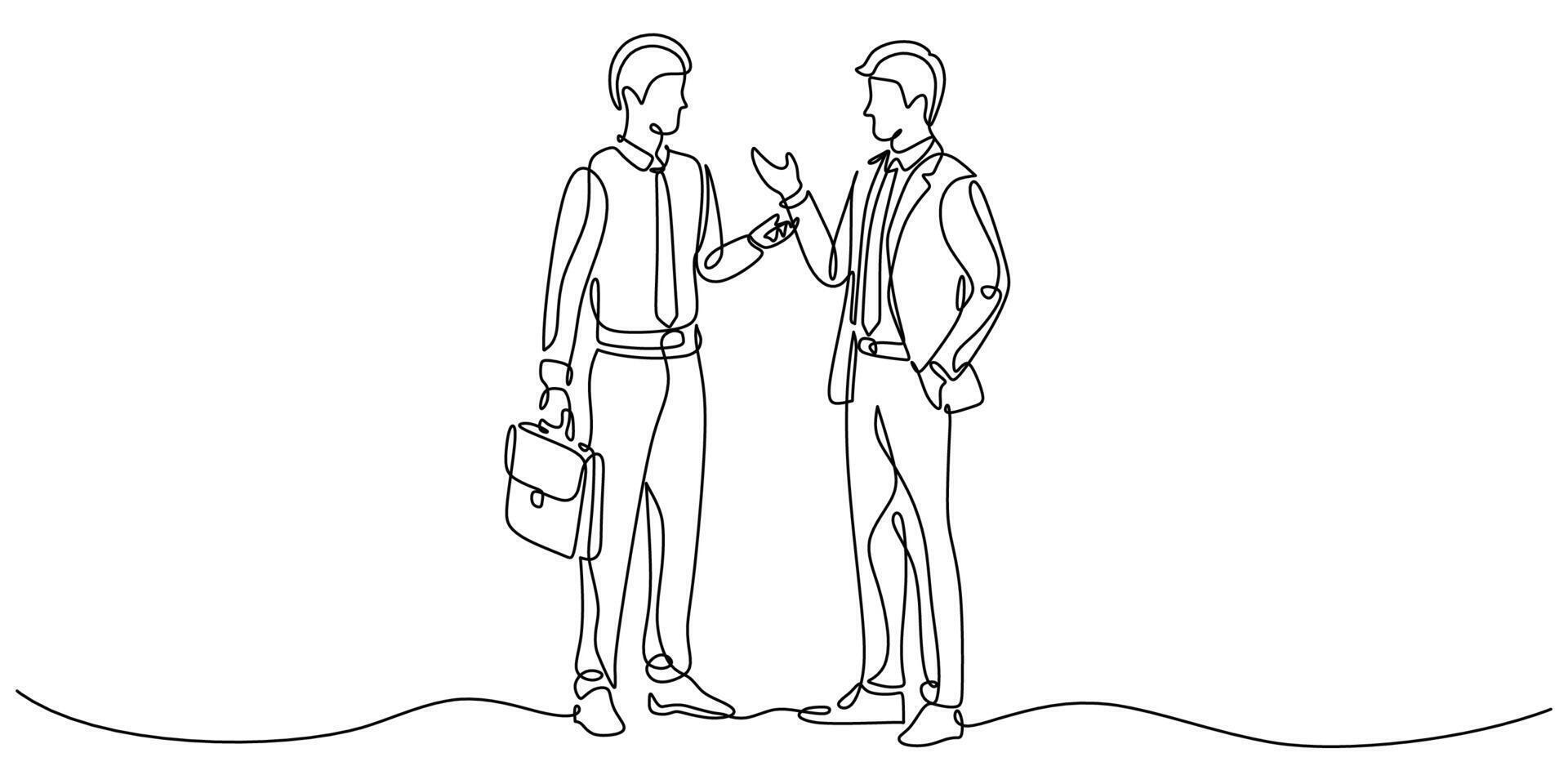 continuous line drawing of office workers at business talking vector
