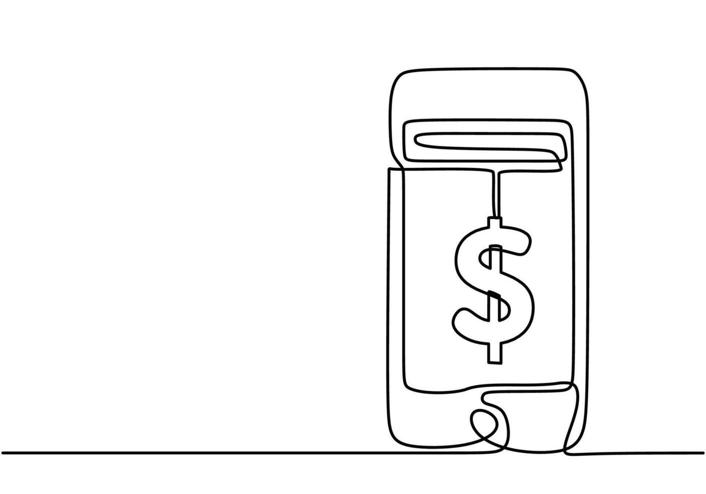 Continuous one line drawing of Smartphone and Electronic money. vector