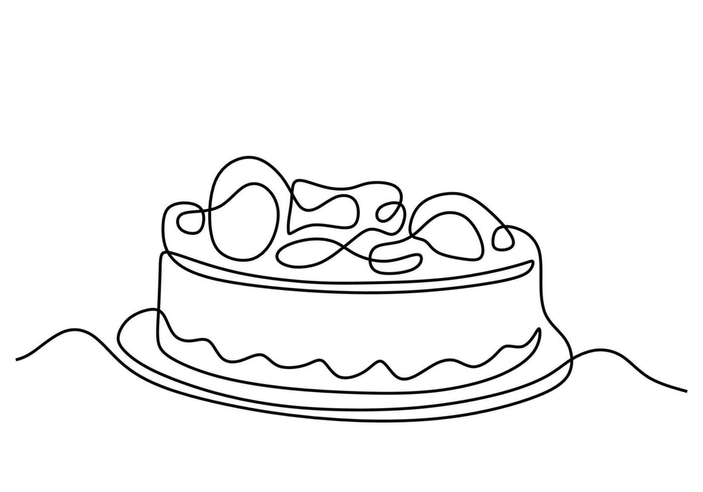 Continuous one line drawing Dessert with decorated cake vector