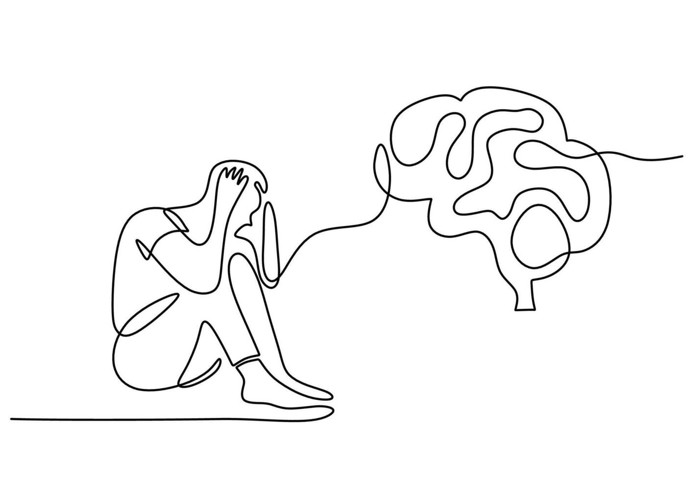 Continuous singe one line drawing art of stress people vector