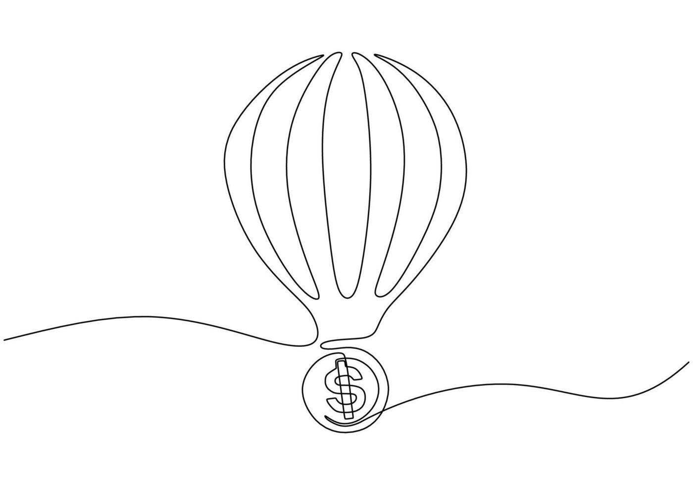 continuous line drawing of air balloon with money vector