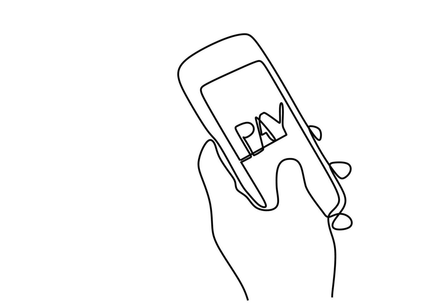 Single one line drawing of online shopping with pay sign vector