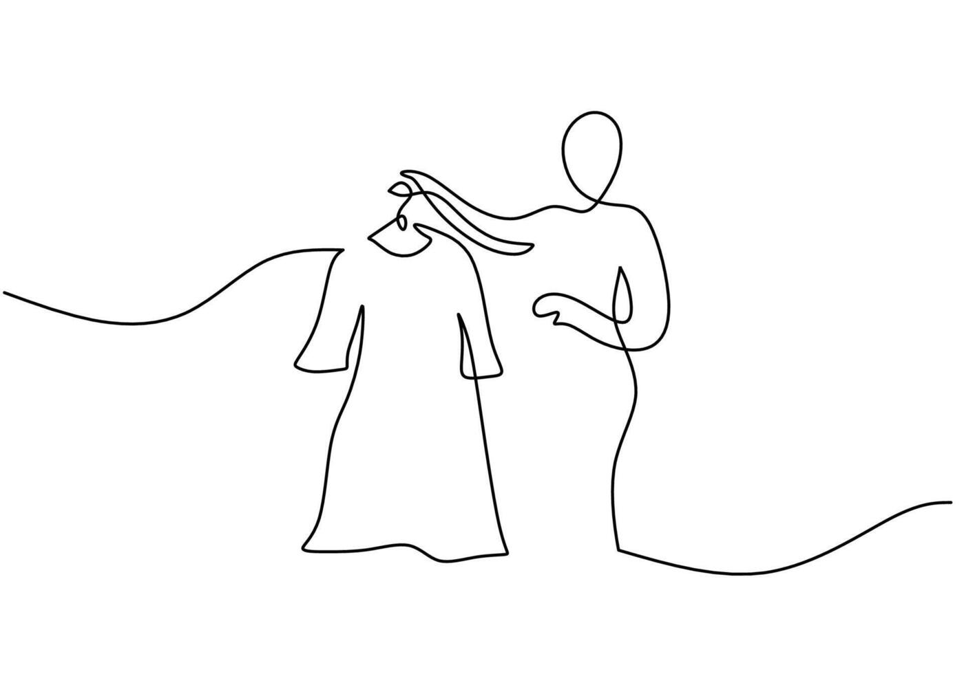 One continuous line fashion designer hold a dress. vector